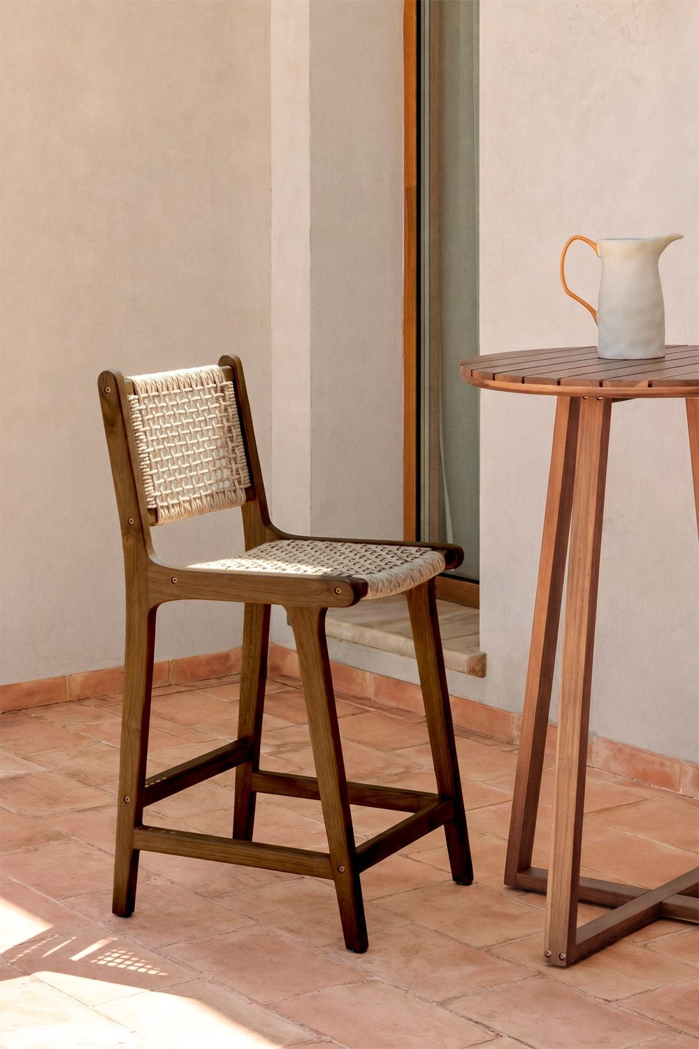 Malmo 65cm Teak Wood Garden Bar Stool, gallery image 1