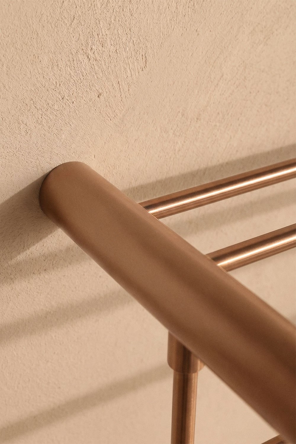 Wall-mounted towel rack with shelf in brushed rose gold stainless steel Devon, gallery image 2