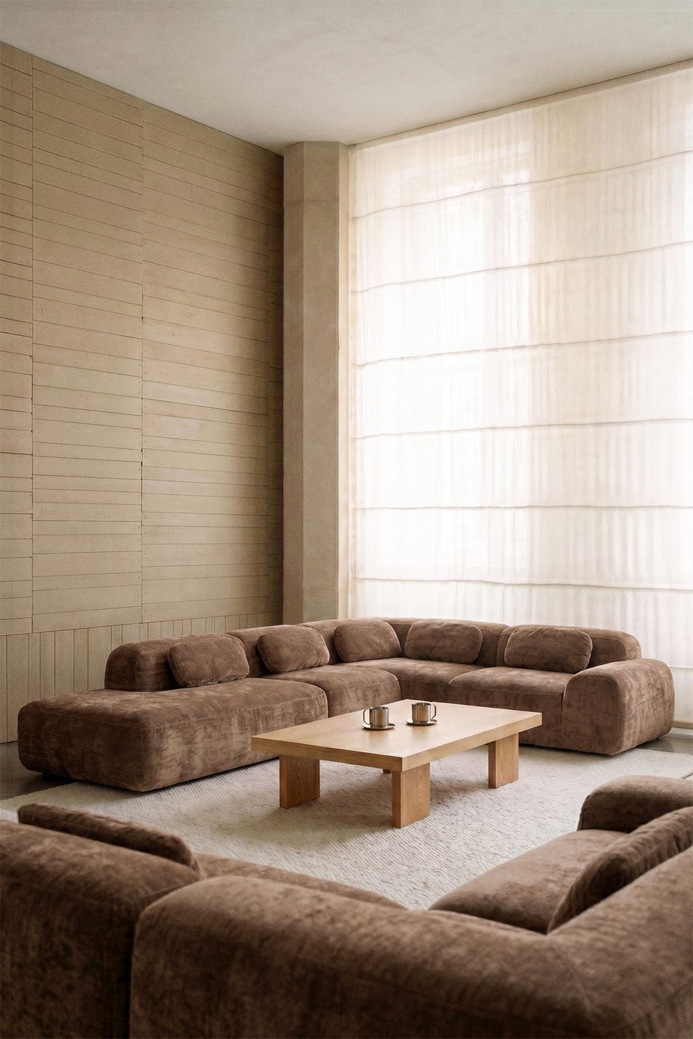 4-piece left chaise modular corner sofa in vacuum-packed chenille Mérida, gallery image 1