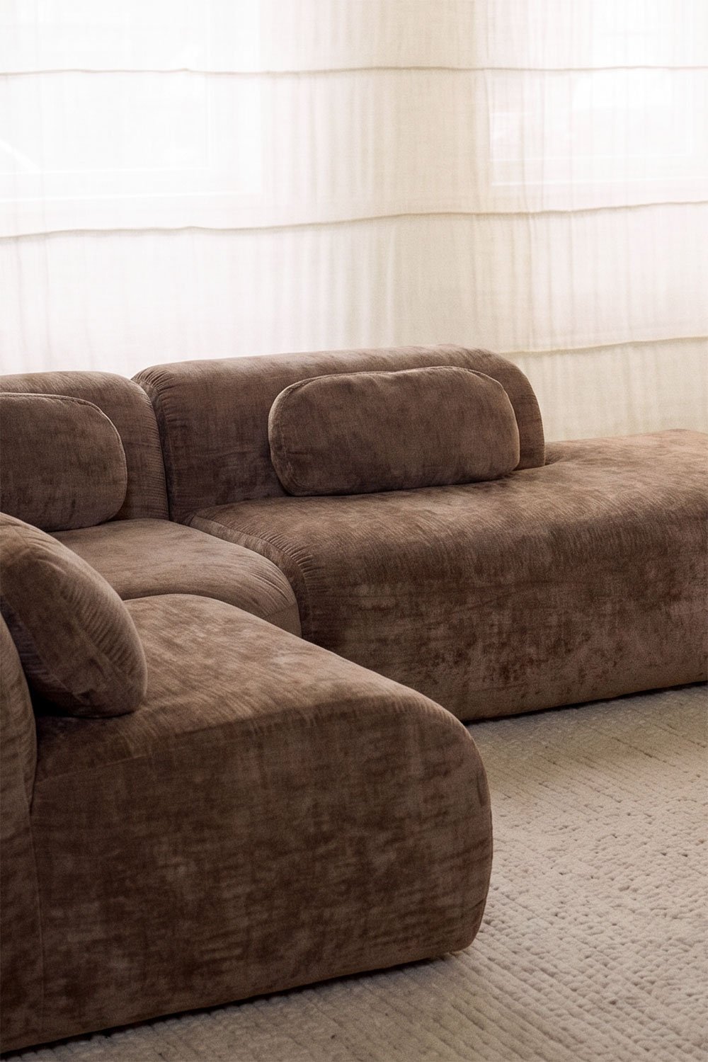3-piece modular corner sofa with right chaise in vacuum-packed chenille Merida, gallery image 2