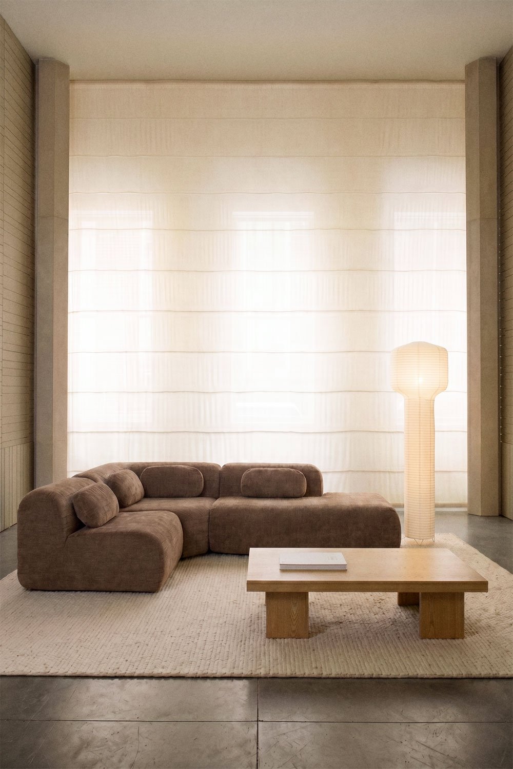 3-piece modular corner sofa with right chaise in vacuum-packed chenille Merida, gallery image 1