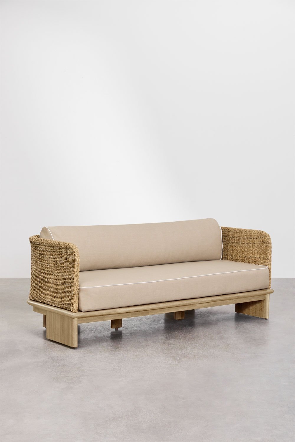 Living room set with 3-seater sofa, 2 armchairs, and 2 coffee tables 70x70 cm in rattan and acacia wood Famara, gallery image 4