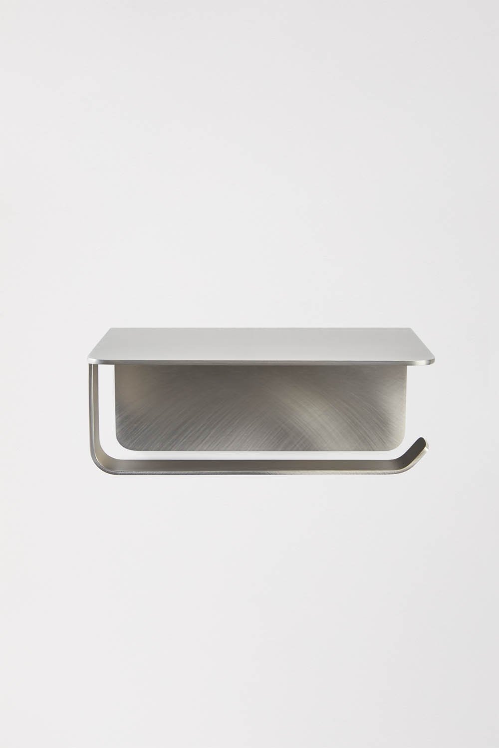 Adhesive toilet paper holder with shelf for bathroom in brushed grey stainless steel Ondreli, gallery image 4