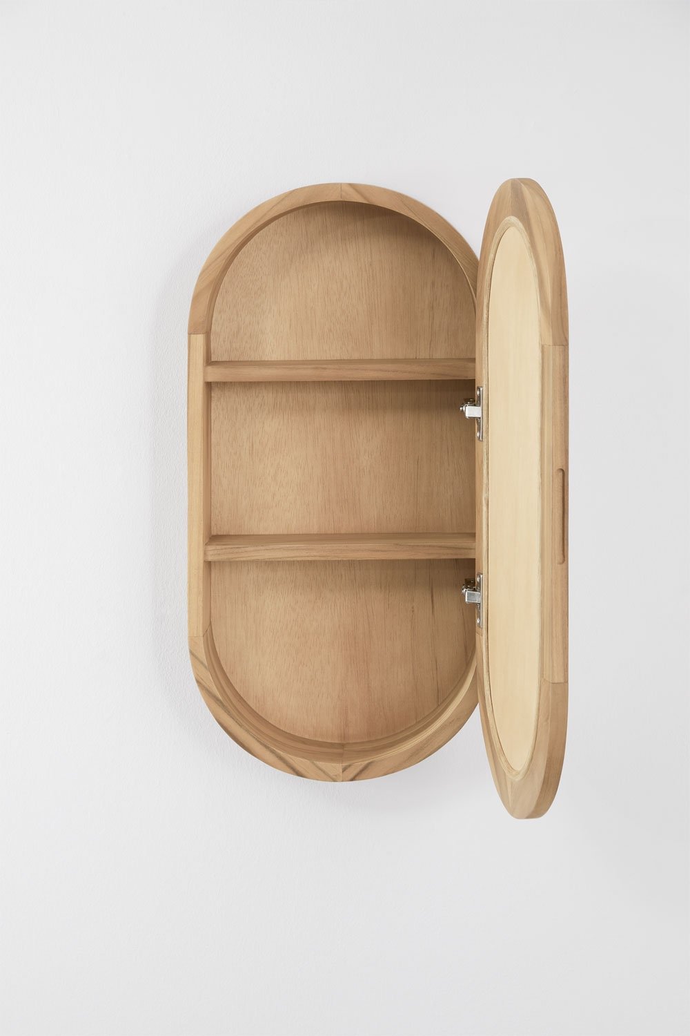 Oval 35x70 cm wall cabinet for bathroom in teak wood with mirror Ian, gallery image 4