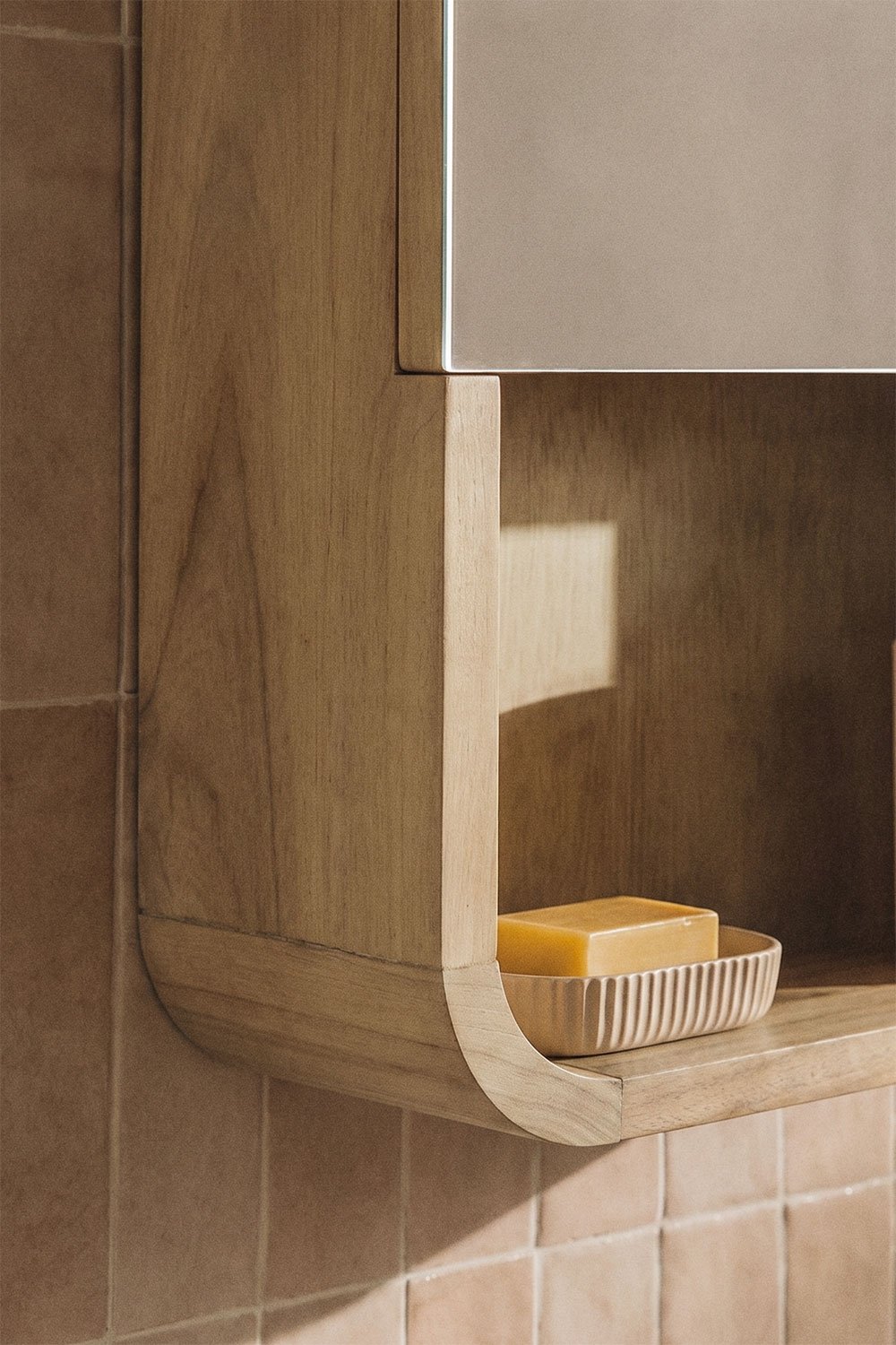Rectangular Bathroom Wall Cabinet 35x60 cm Teak Wood Mirror Ian, gallery image 2