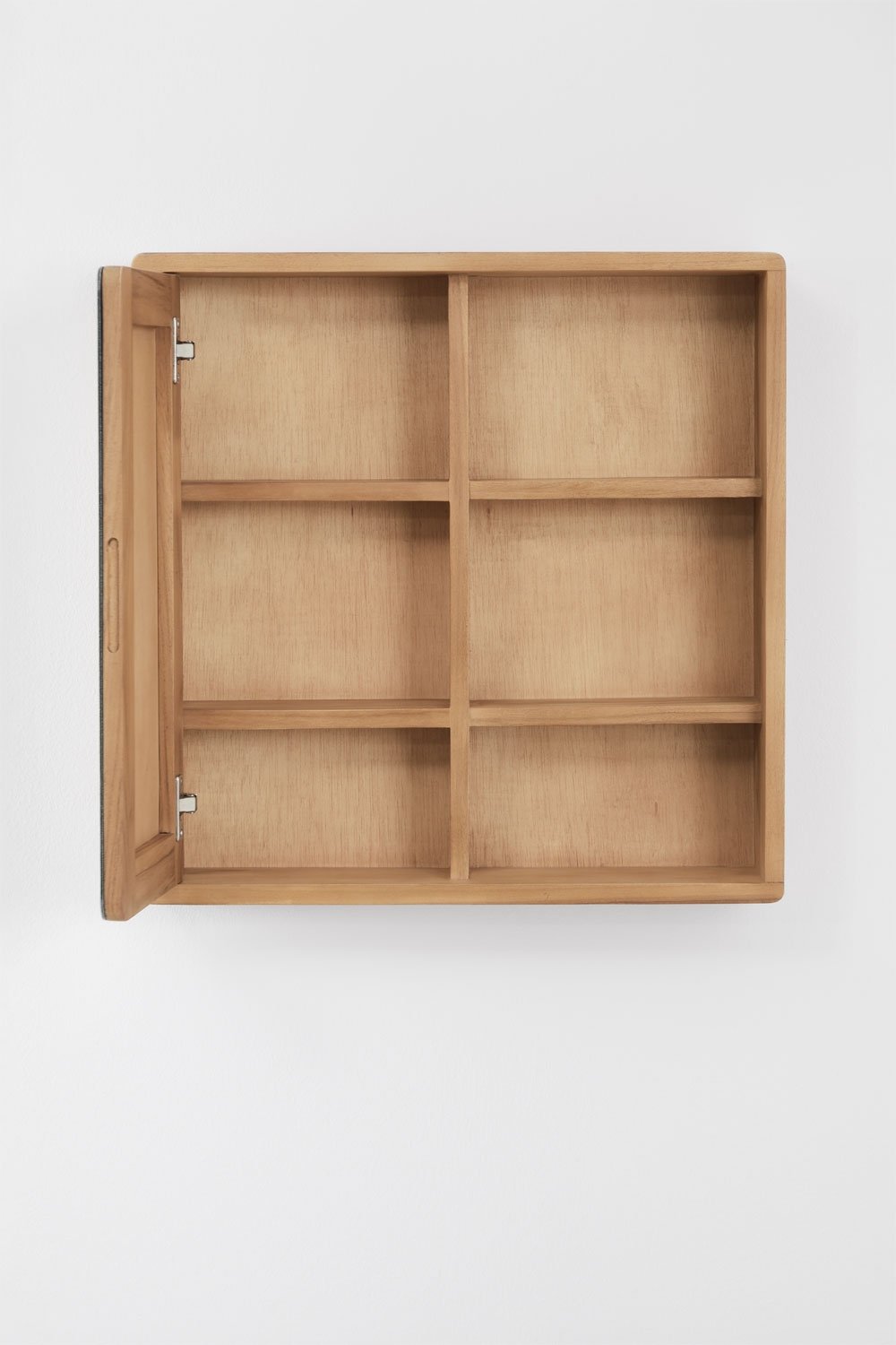 Square 60x60 cm wall cabinet for bathroom in teak wood with mirror Ian, gallery image 4
