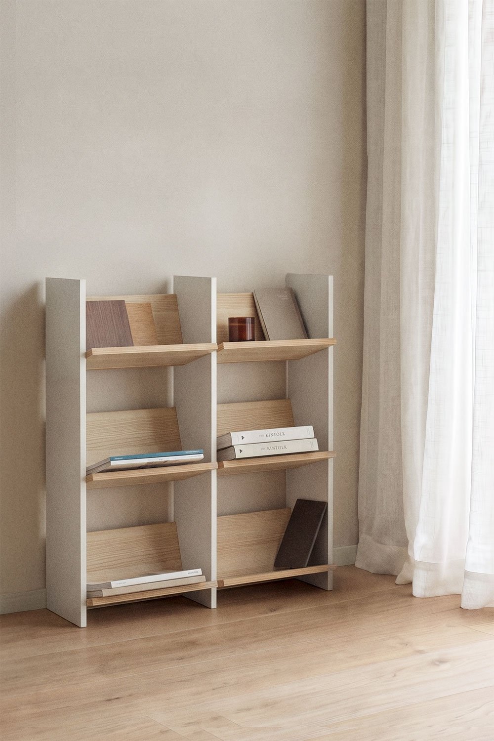 Double bookcase 85x90 cm in Broby wood, gallery image 1