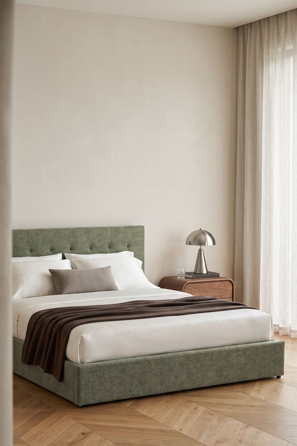 Abiel upholstered bed with lift-up storage base, gallery image 1
