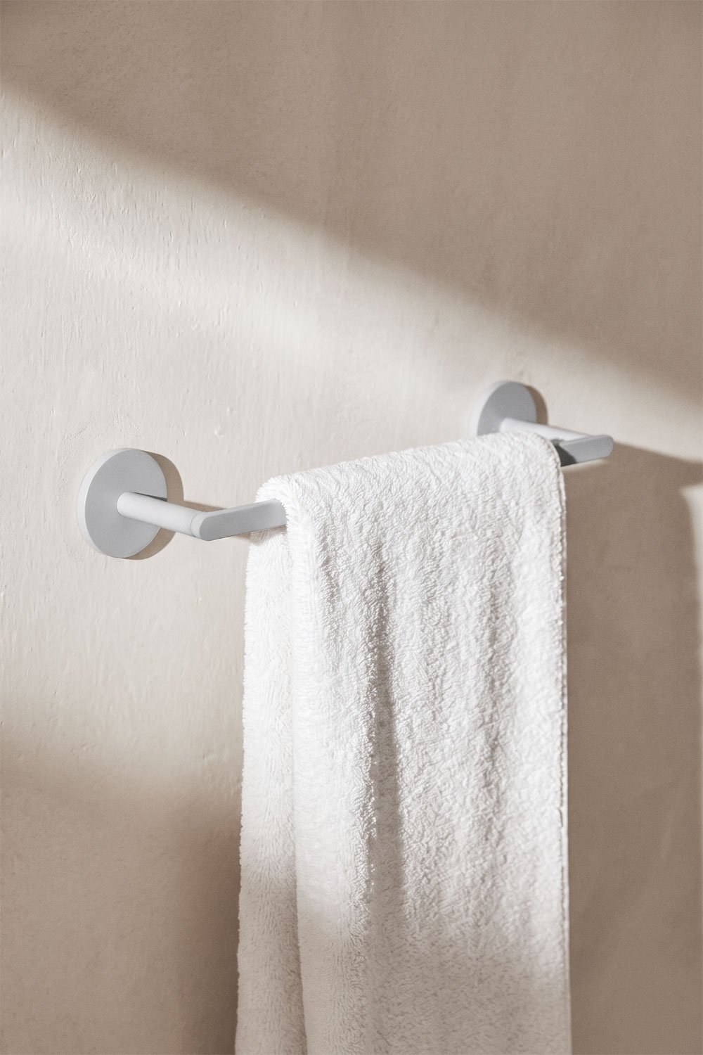 Adhesive wall-mounted towel rail with 30 cm bar for bathroom in white stainless steel Caldrumi, gallery image 1