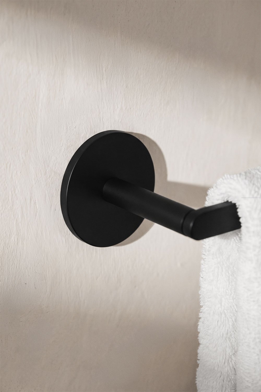 Adhesive wall-mounted towel rail with 30 cm bar for bathroom in matt black stainless steel Caldrumi, gallery image 2