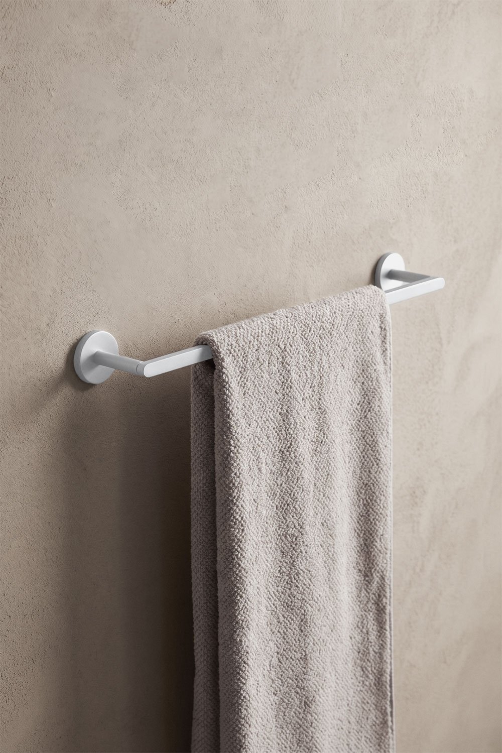 Adhesive wall-mounted towel rail with 60 cm bar for bathroom in white stainless steel Caldrumi, gallery image 1