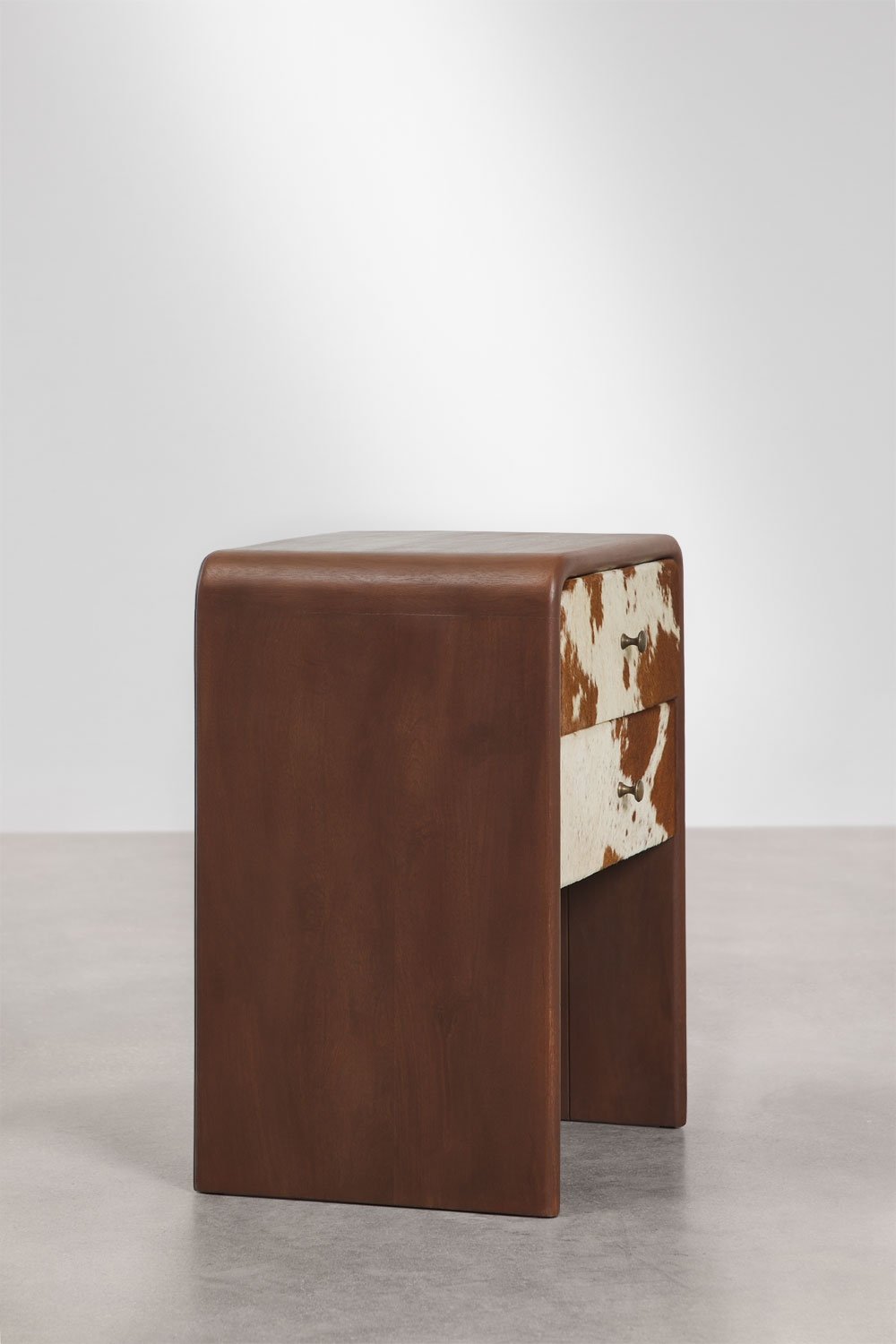 Vozli mango wood and leather bedside table 45x35 cm, gallery image 4