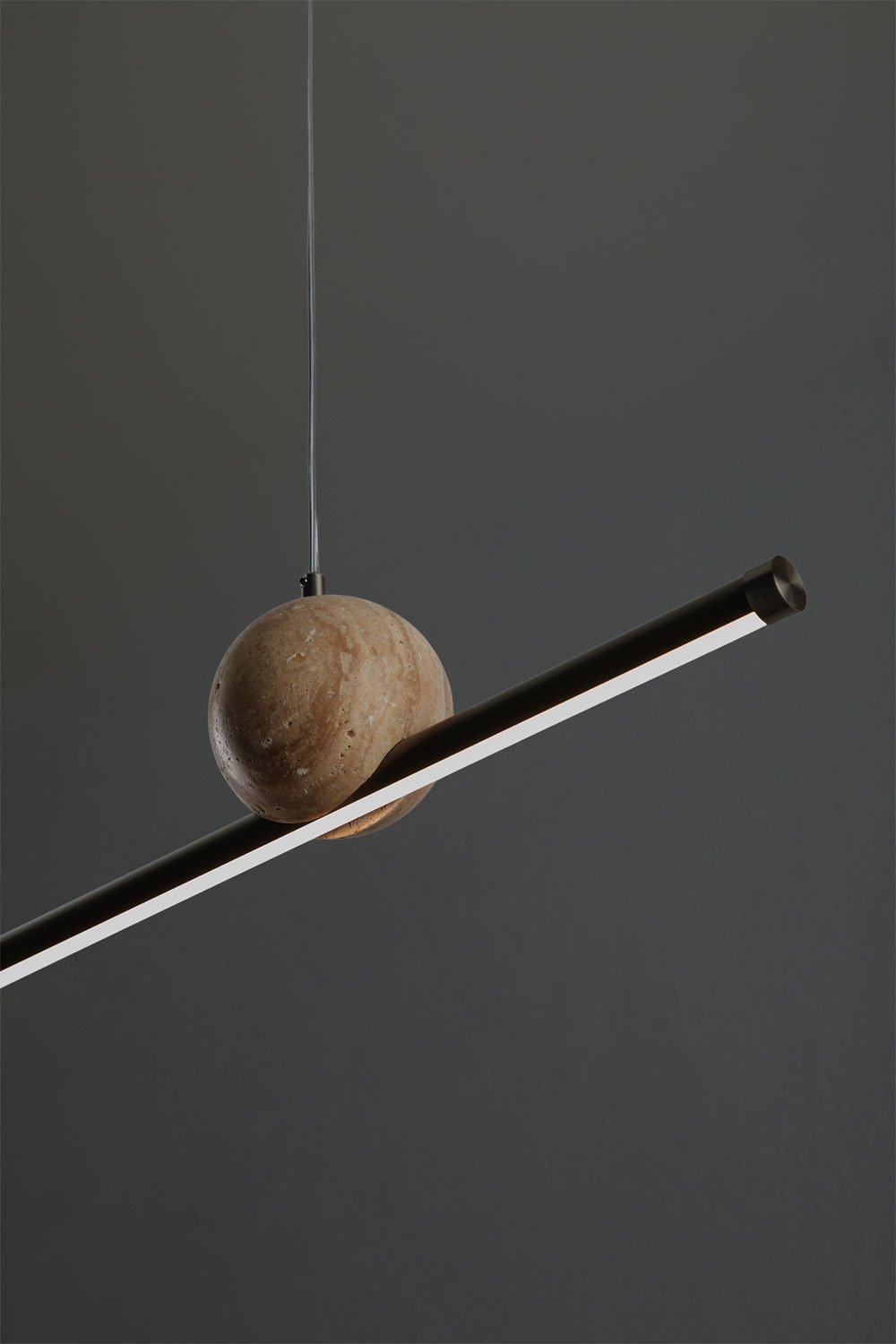 Linear LED 100 cm pendant ceiling lamp in natural stone and iron Lanuvio, gallery image 6