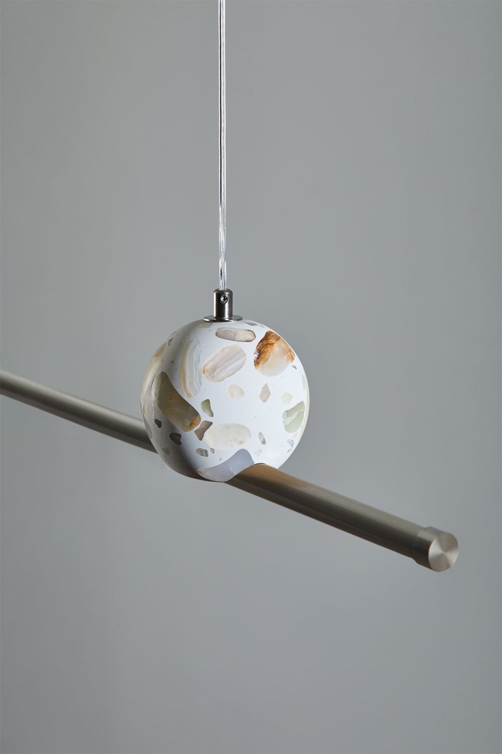 Linear LED 100 cm pendant ceiling lamp in natural stone and iron Lanuvio, gallery image 5
