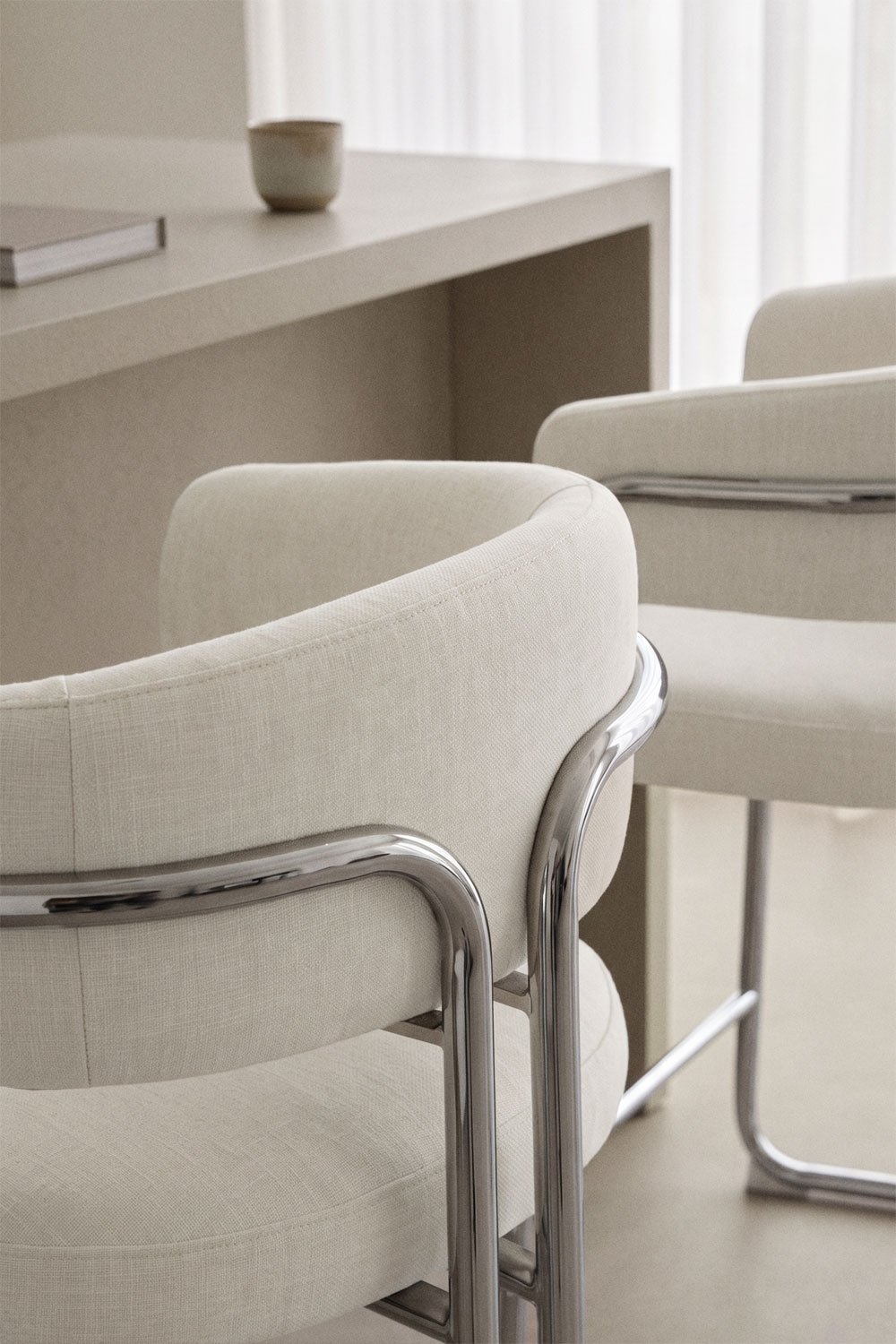 High stool with upholstered backrest and iron Zantria, gallery image 2