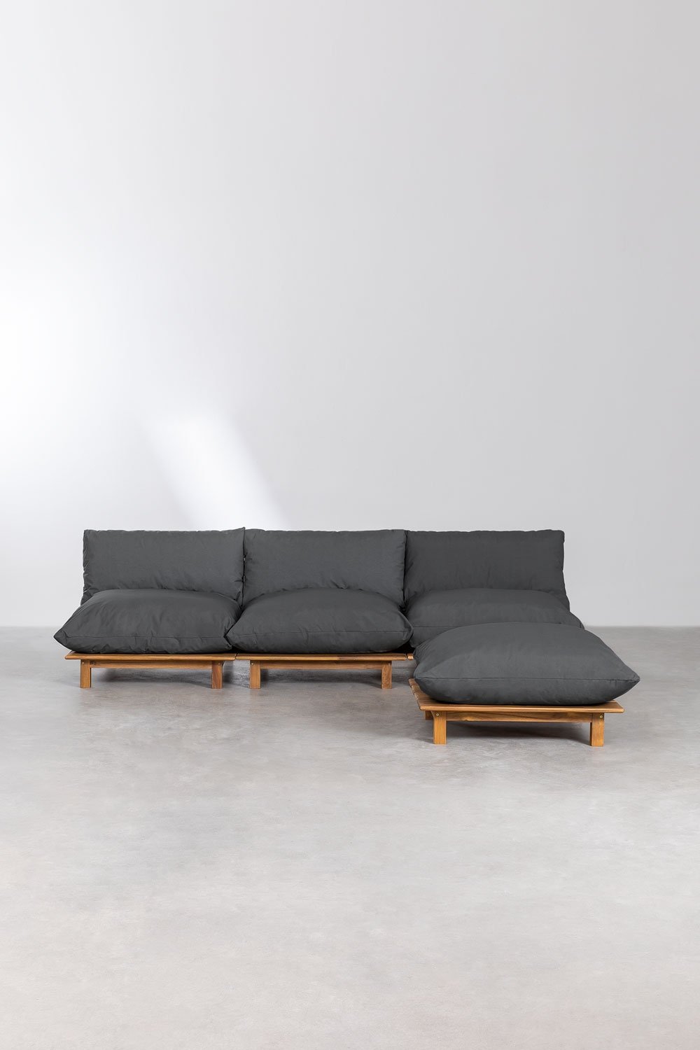 3-piece reclining modular sofa with acacia wood ottoman Brina, gallery image 3