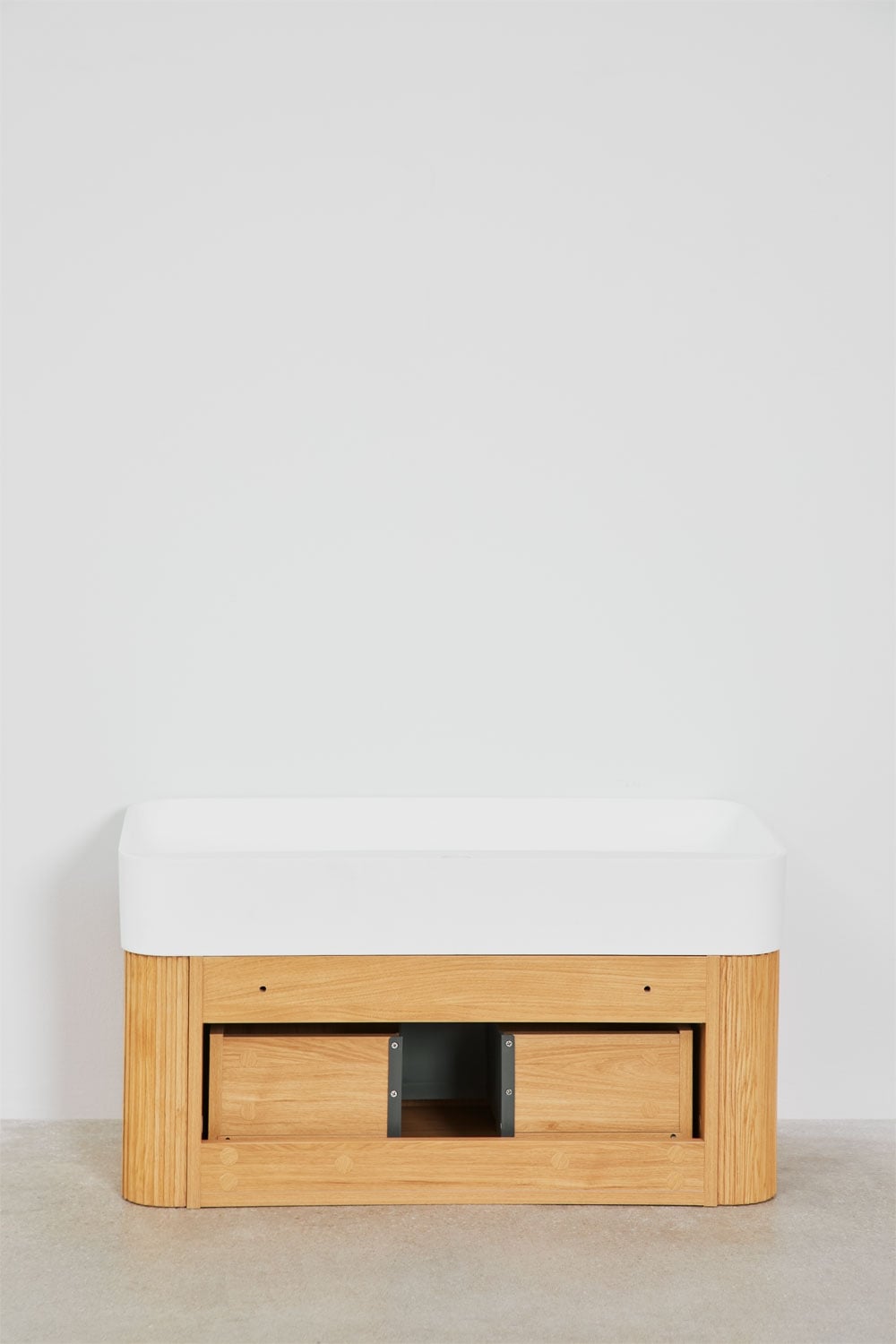 Suspended bathroom furniture set 80x40 cm in wood with integrated Saioa sink, gallery image 7