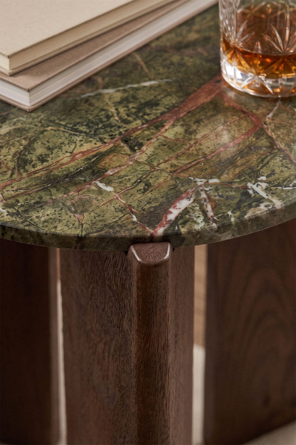Lavinia round side table Ø50 cm in natural stone and mango wood, gallery image 2