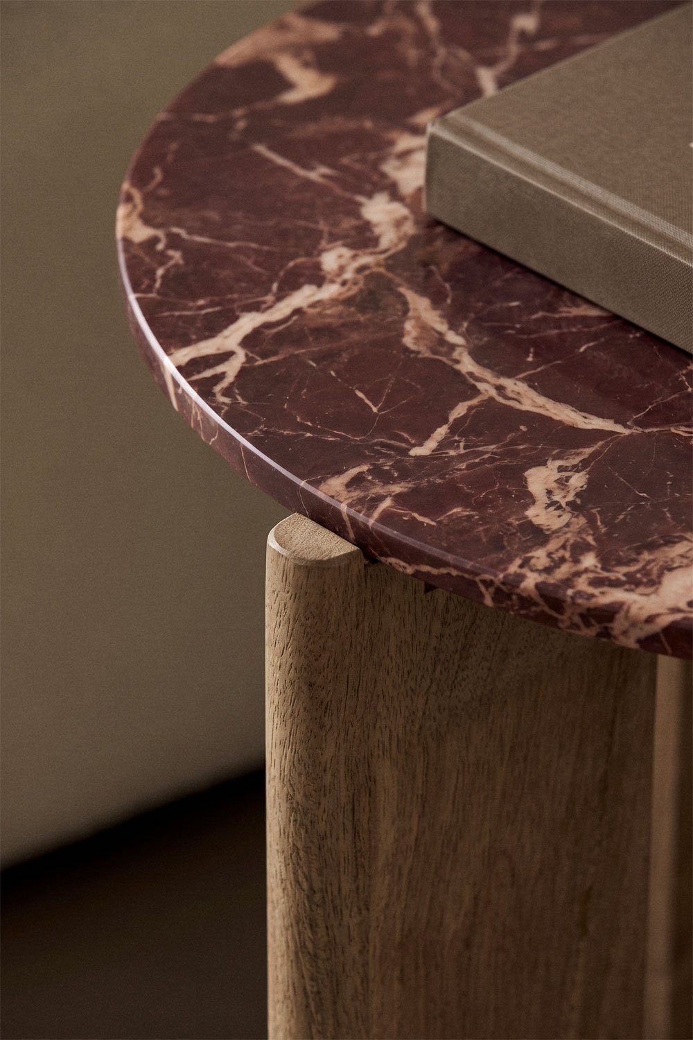 Lavinia round side table Ø50 cm in natural stone and mango wood, gallery image 2
