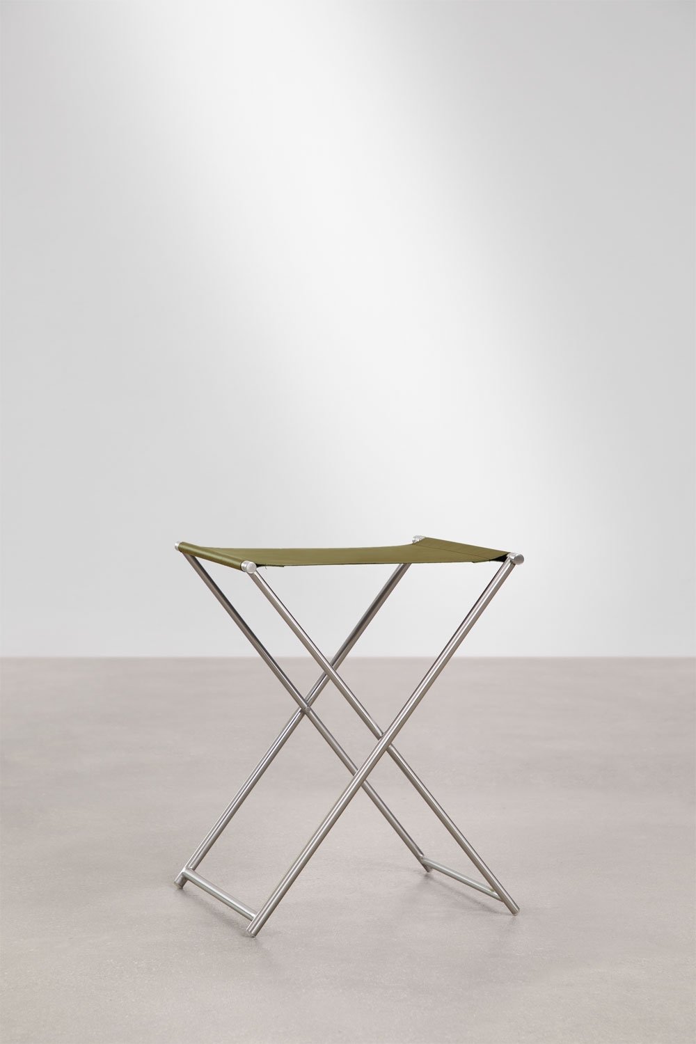 Dravena 50 cm low folding stool in leather and stainless steel, gallery image 3