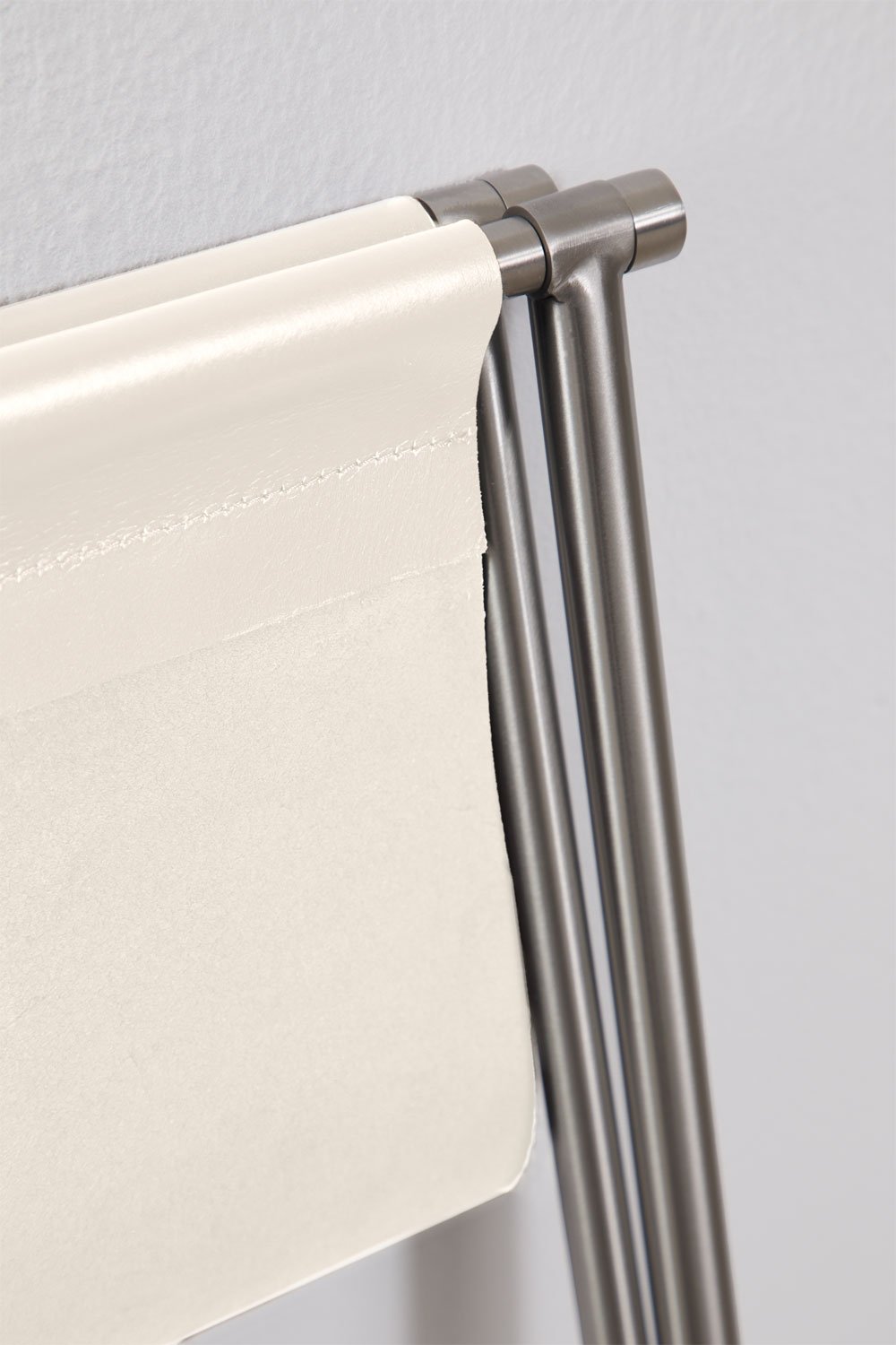 Dravena 50 cm low folding stool in leather and stainless steel, gallery image 6