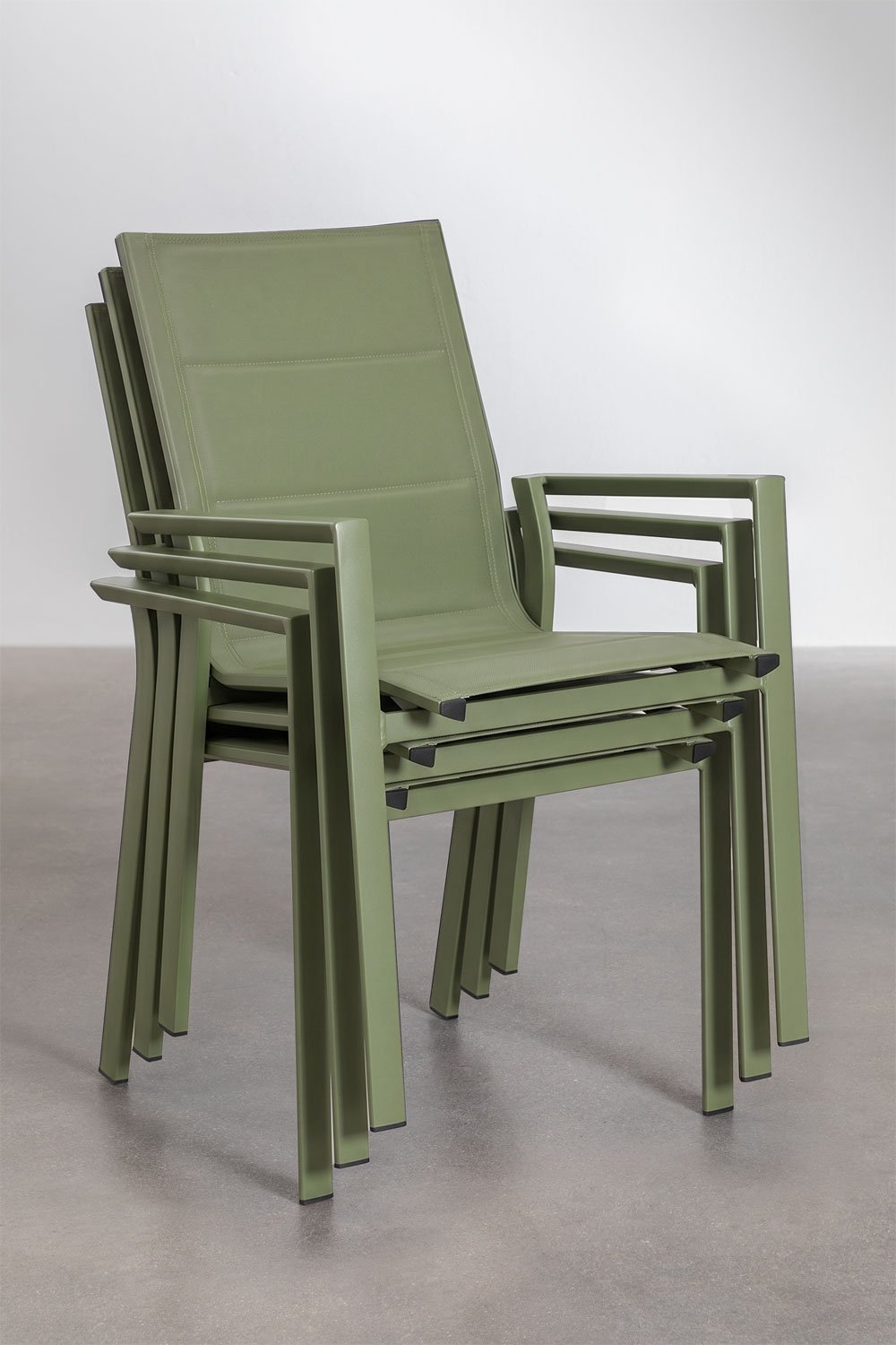 Rectangular extendable table set 180-240x90 cm and 8 stackable garden chairs with aluminum armrests Karena, gallery image 14