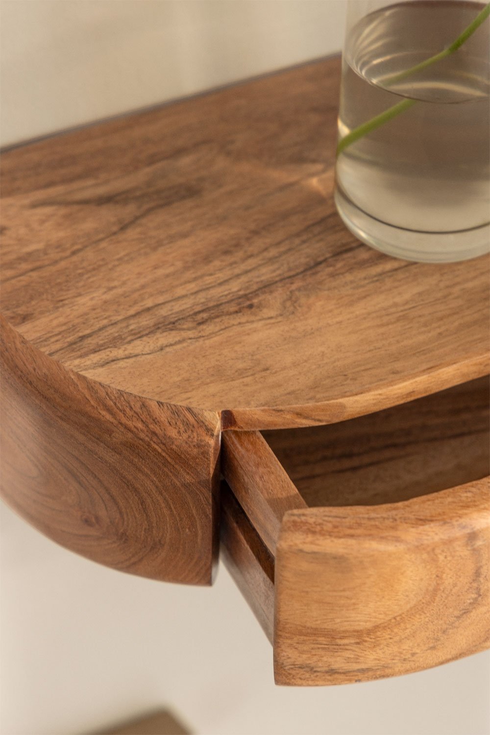 Nireimi acacia wood wall shelf with storage, gallery image 3