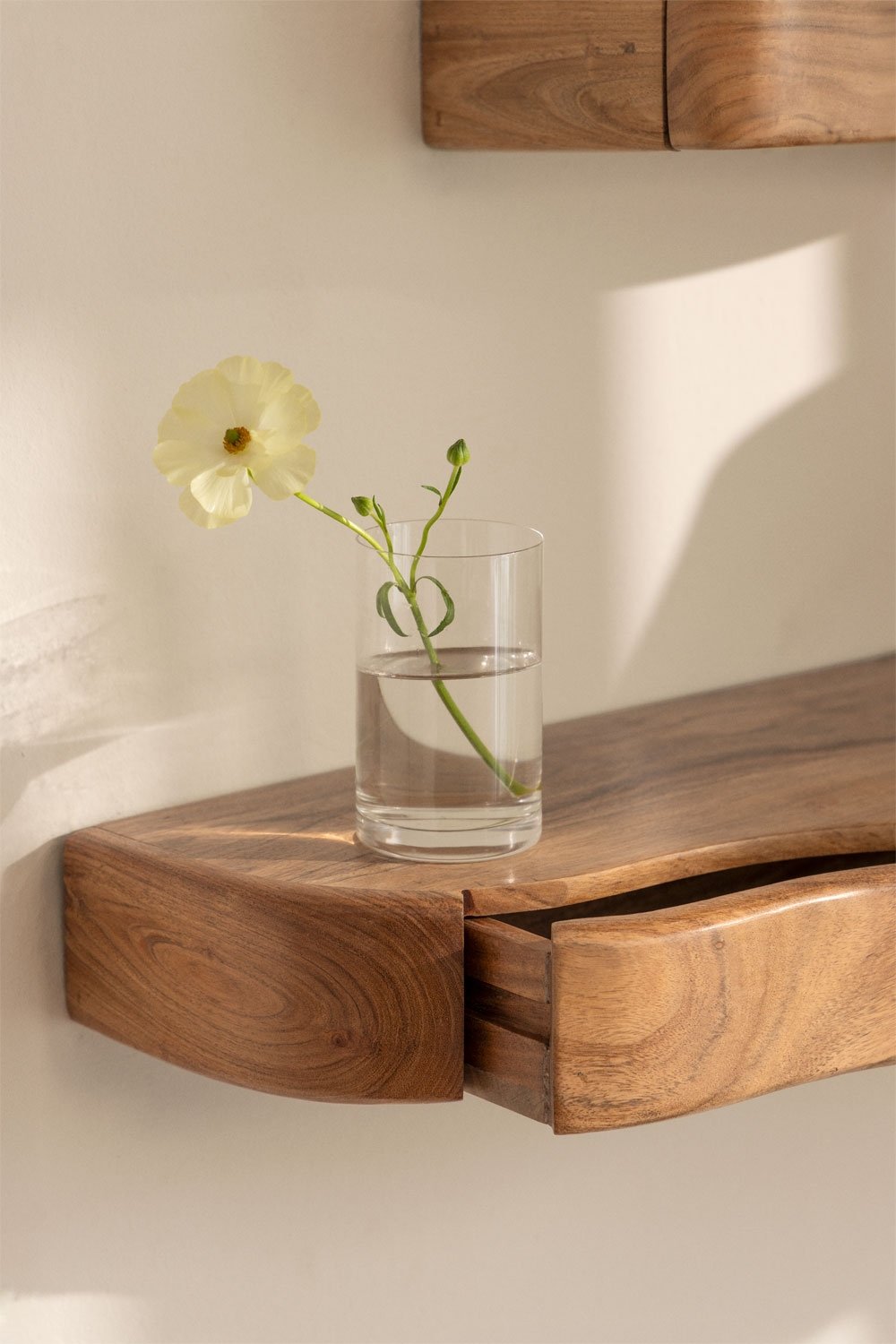 Nireimi acacia wood wall shelf with storage, gallery image 2