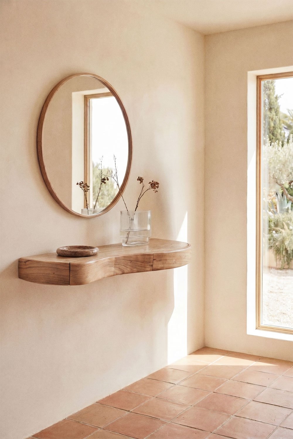 Nireimi acacia wood wall-mounted hallway console with storage, gallery image 1