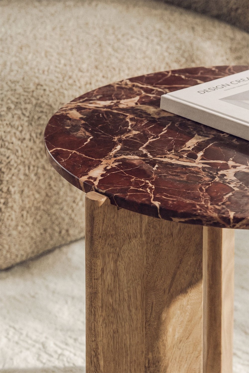 Lavinia round coffee table in natural stone and mango wood, gallery image 2