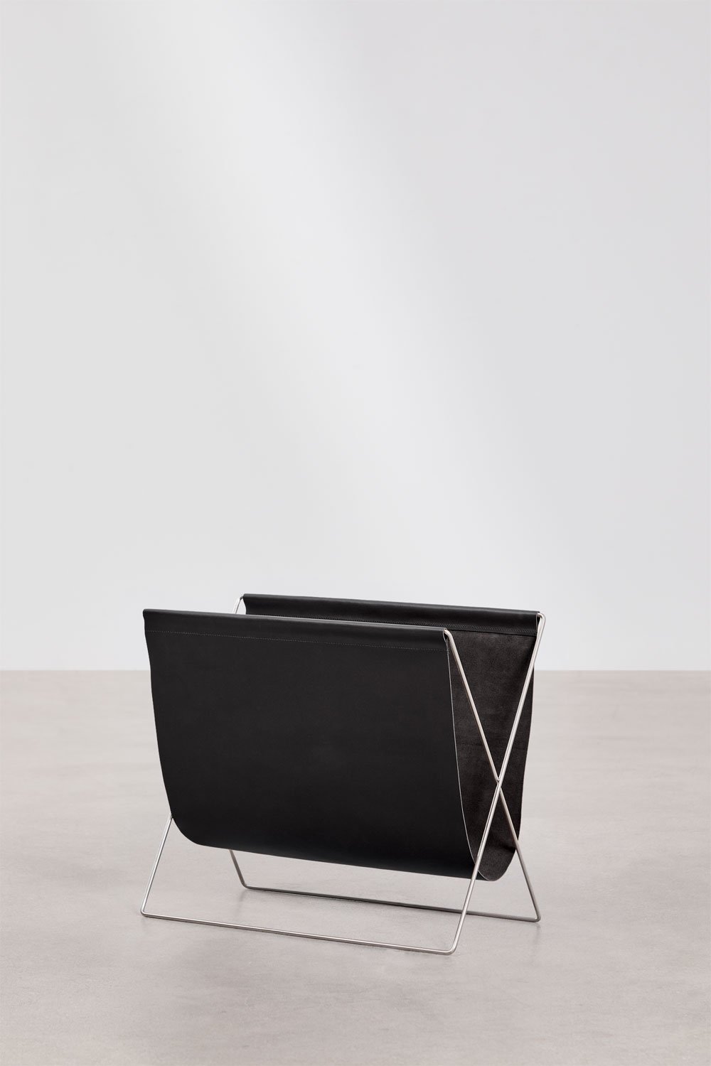 Dravena inclined floor magazine rack in leather and stainless steel, gallery image 3