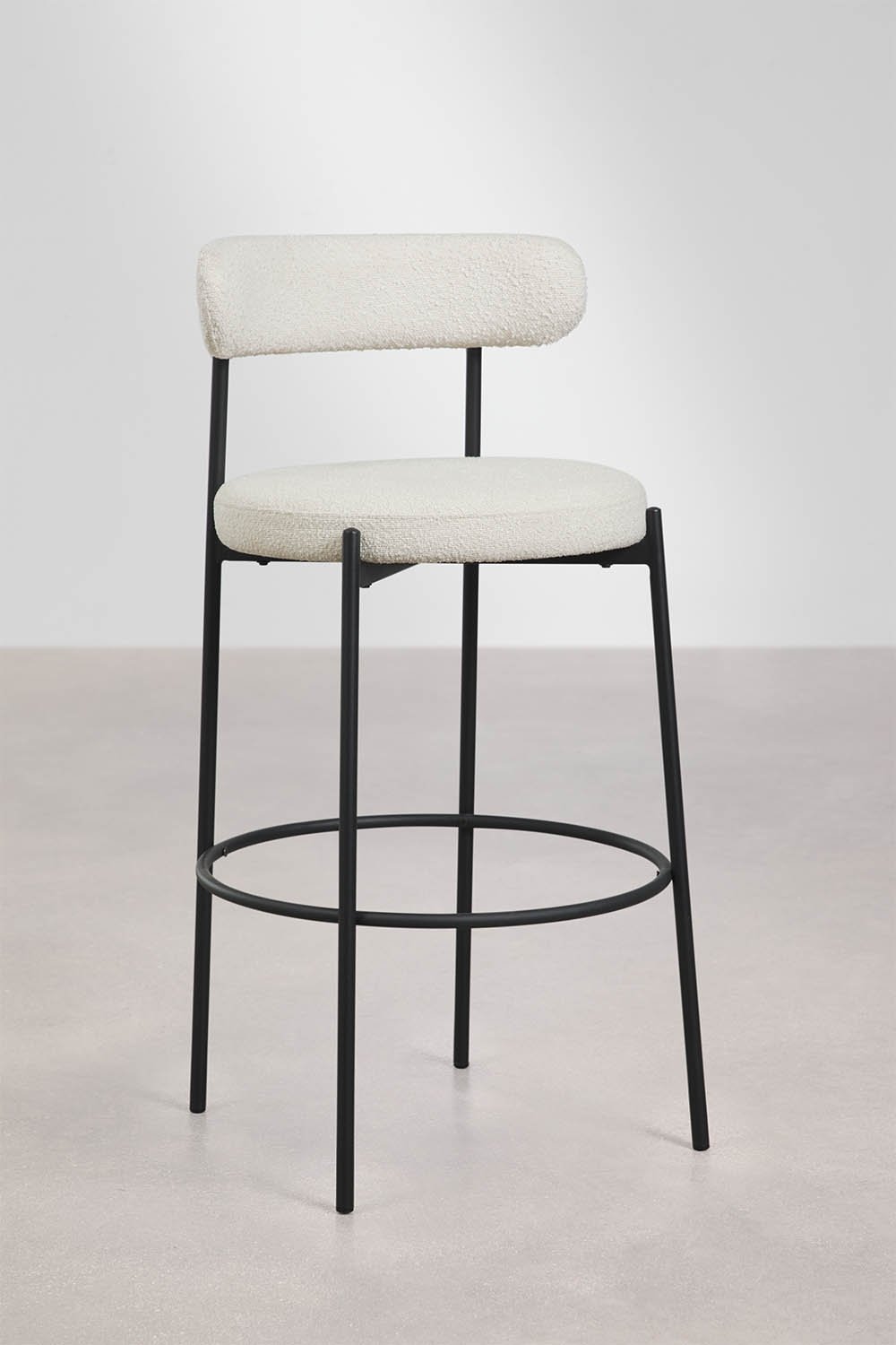 High stool with backrest in Brim bouclé fabric, gallery image 3