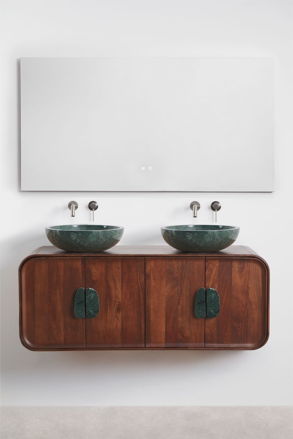 Double suspended bathroom furniture set 130x45 cm in mango wood and Kivalina natural stone, gallery image 3