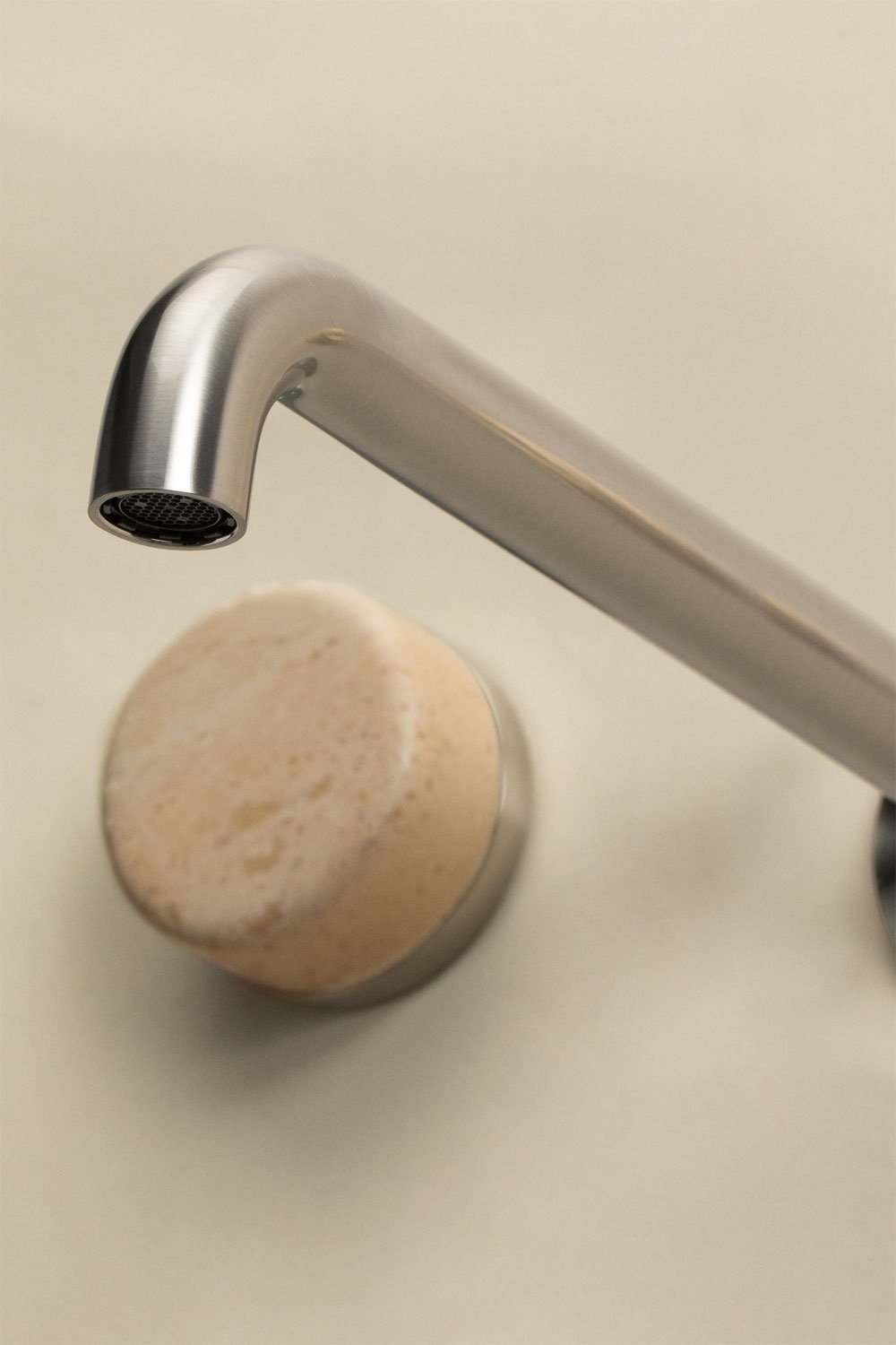 Double suspended bathroom furniture set 130x45 cm in mango wood and Kivalina natural stone, gallery image 15