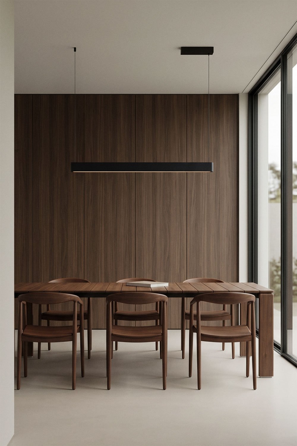 LED 120 cm linear pendant ceiling lamp with indirect light in aluminum Maulenis, gallery image 1