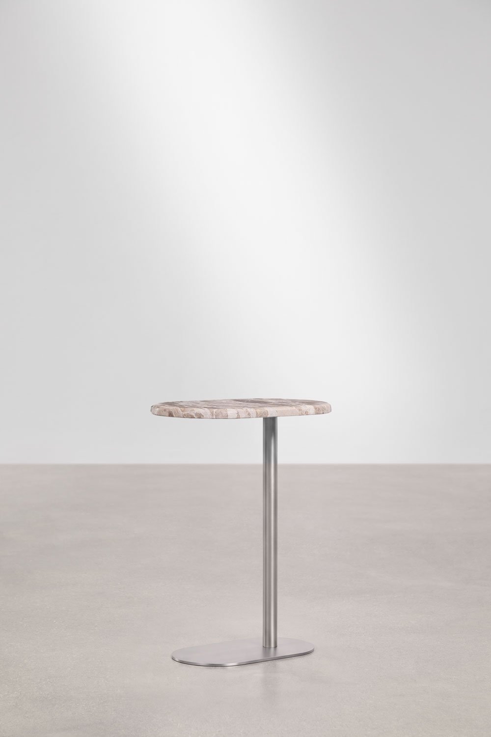 Oval garden side table 45x25 cm in stainless steel and marble Lumair, gallery image 3