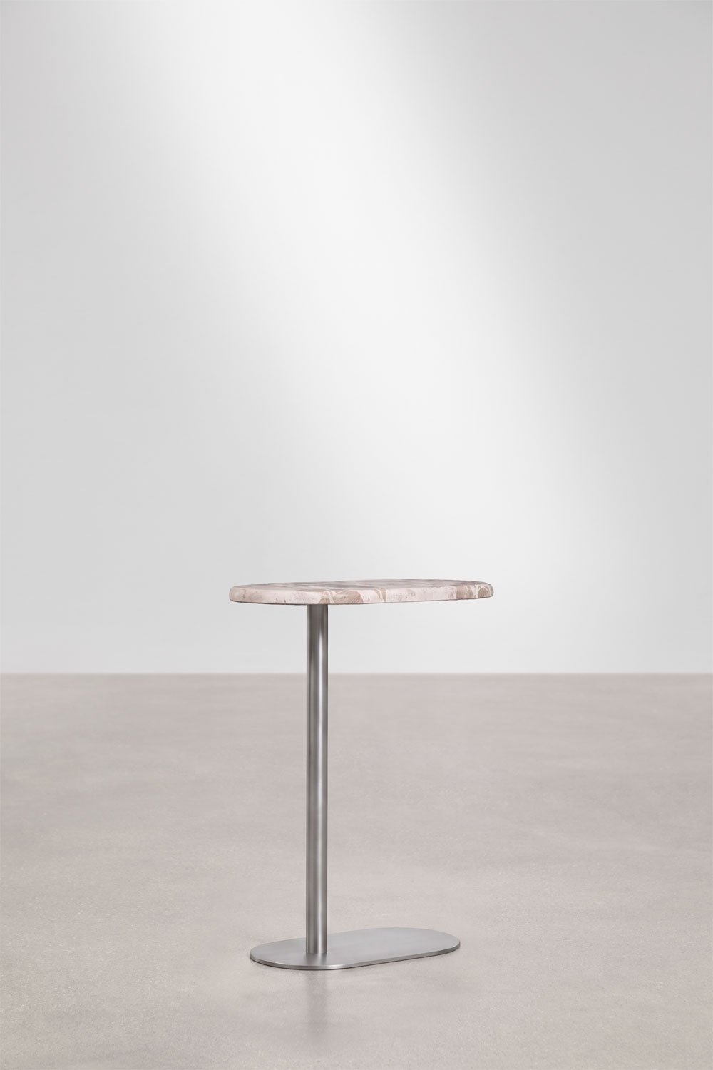Oval garden side table 45x25 cm in stainless steel and marble Lumair, gallery image 6