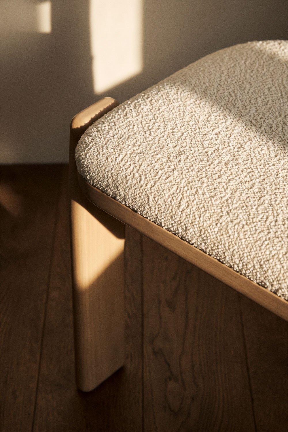 Acacia wood dining chair upholstered in Malta bouclé fabric, gallery image 2