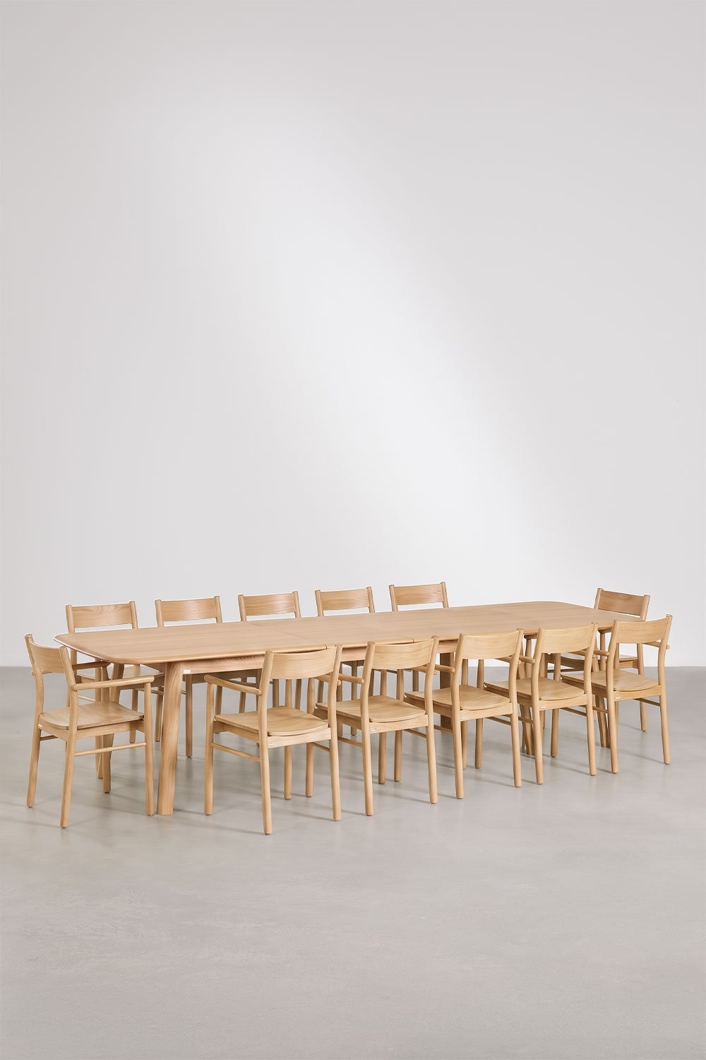 Treveris extendable dining table set 220-320x95 cm and 12 Mara Signature oak wood dining chairs, gallery image 3