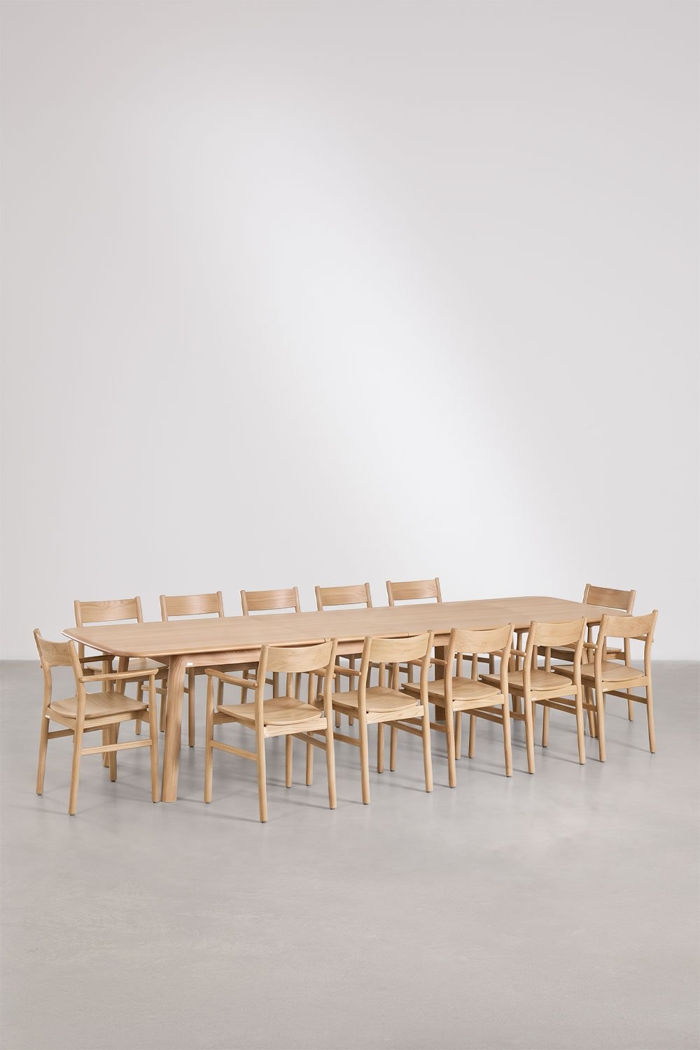 Extendable dining table set 220-320x95 cm Treveris and 12 oak wood dining chairs Mireita, gallery image 3