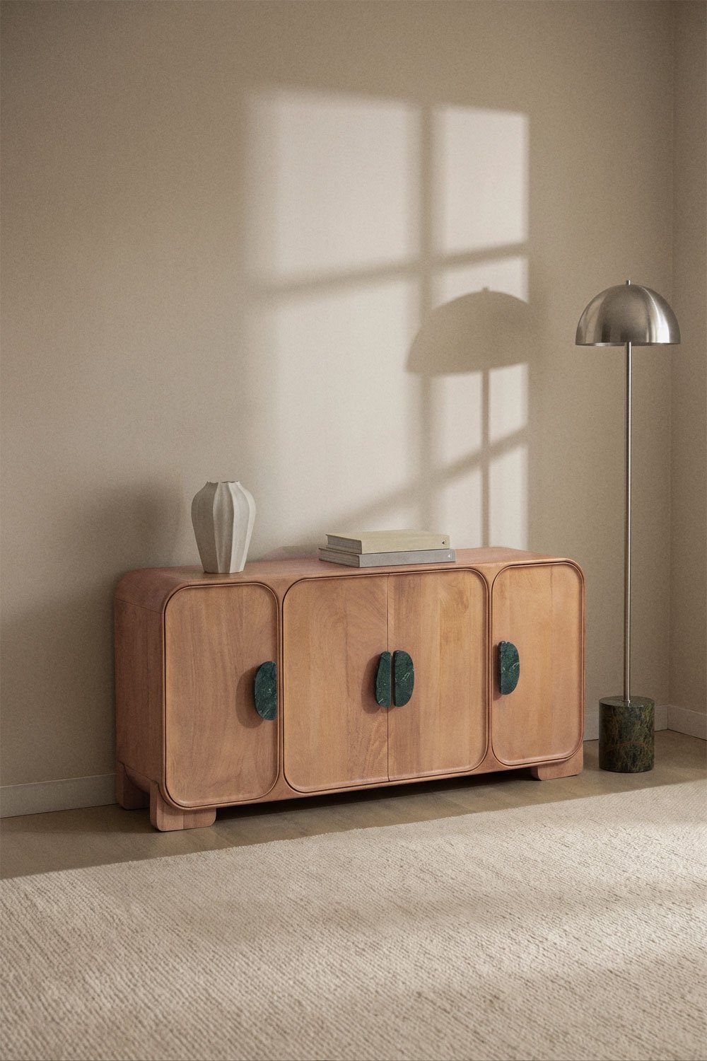 Sideboard 160x45 cm in mango wood and Kivalina natural stone, gallery image 1