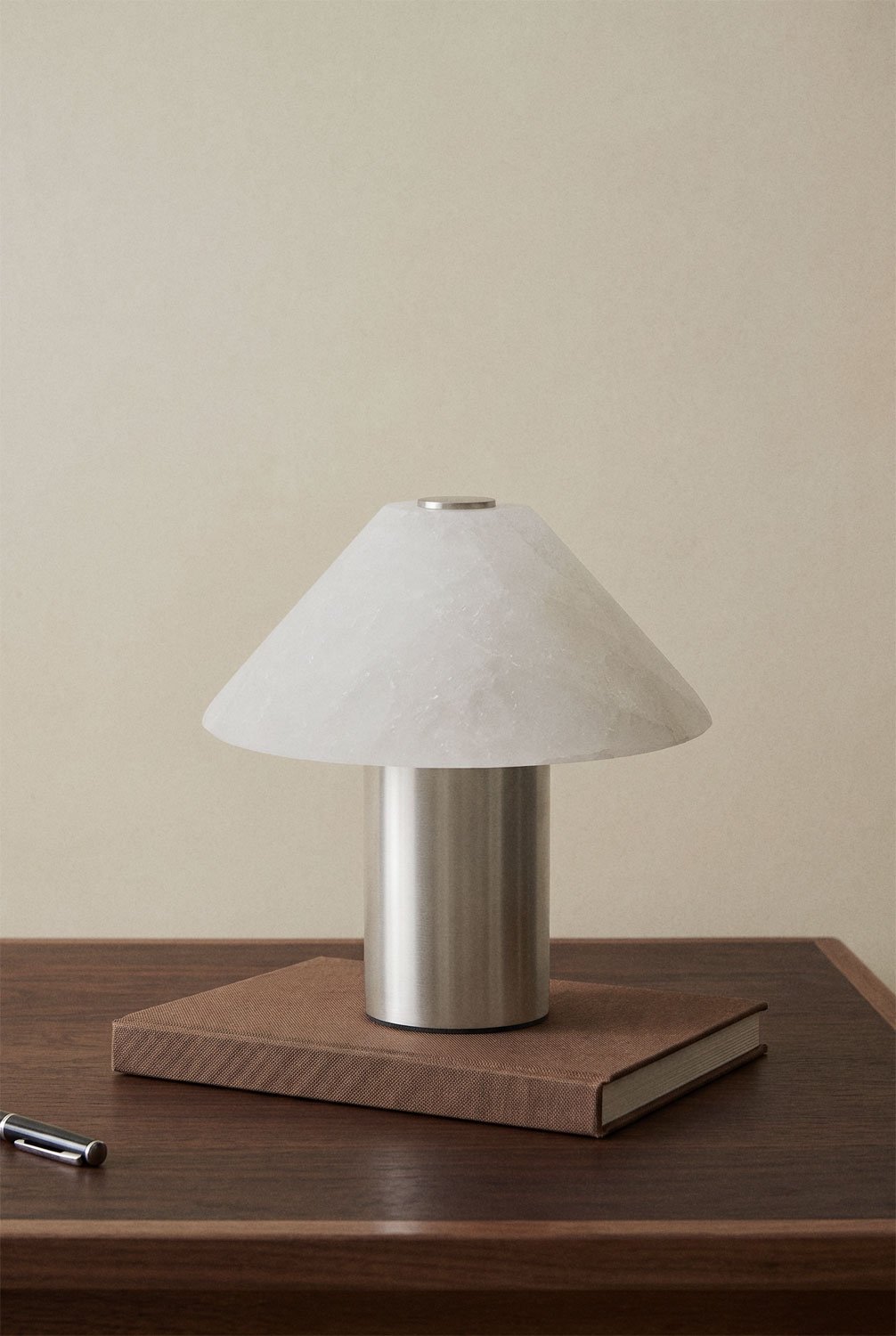 Wireless LED table lamp in alabaster and iron Barak, gallery image 1