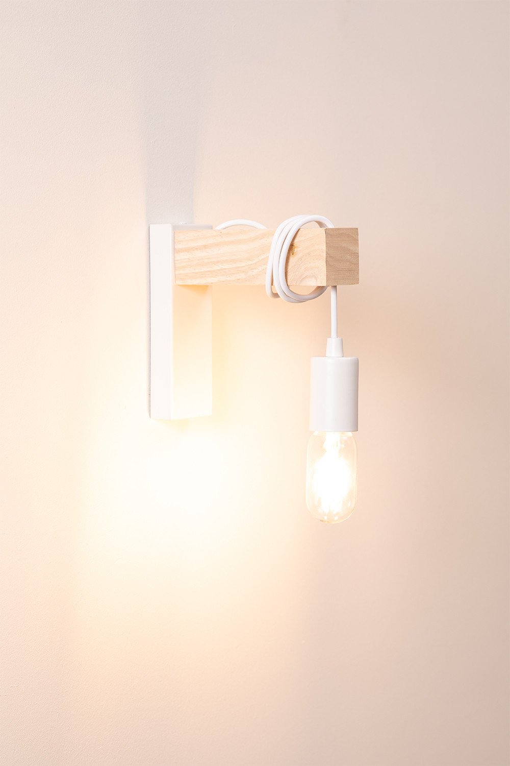 Tina wall lamp in steel and rubber wood , gallery image 3