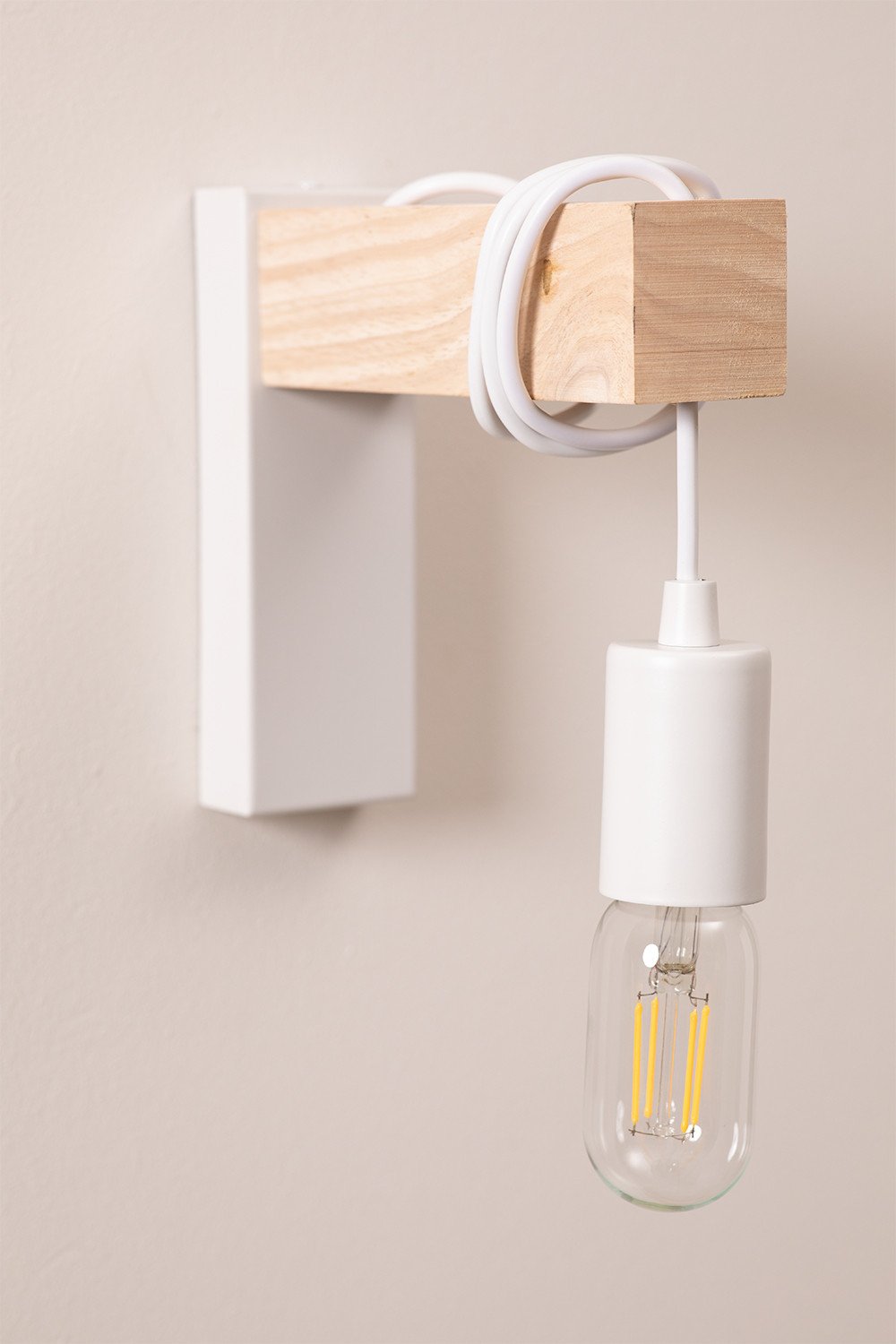 Tina wall lamp in steel and rubber wood , gallery image 4