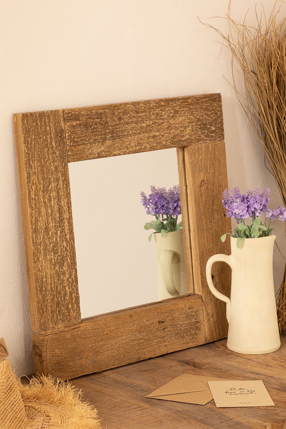 Square Recycled Wood Wall Mirror (50 x 50 cm) Taipu, gallery image 1