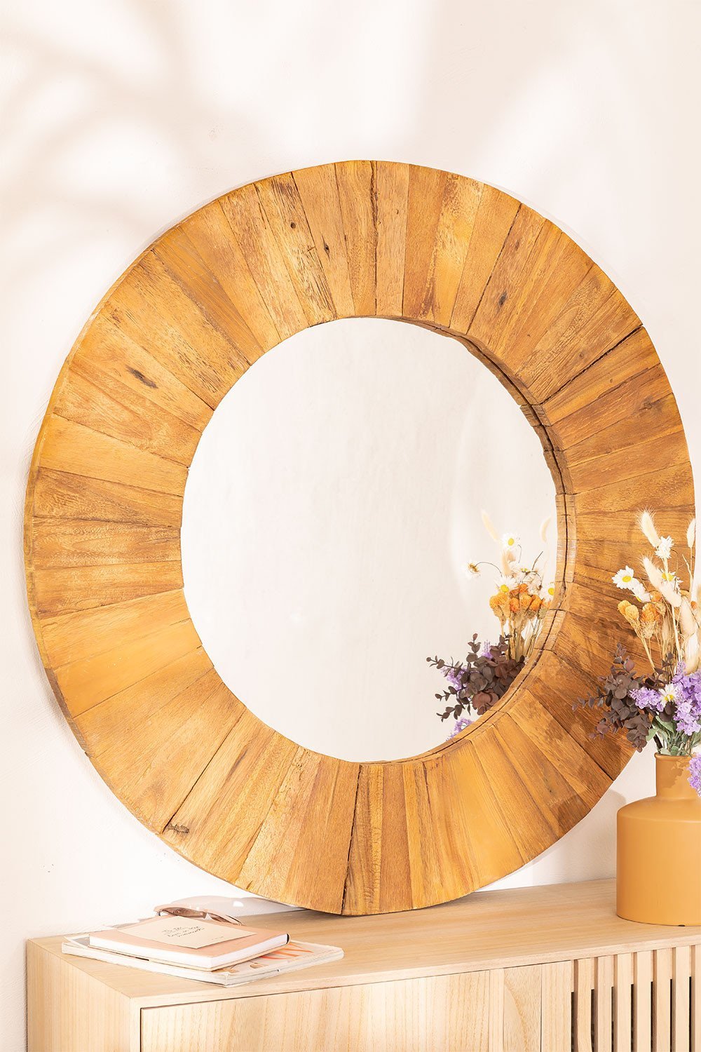Round Recycled Wooden Wall Mirror  Ø100 cm  Rand  , gallery image 1