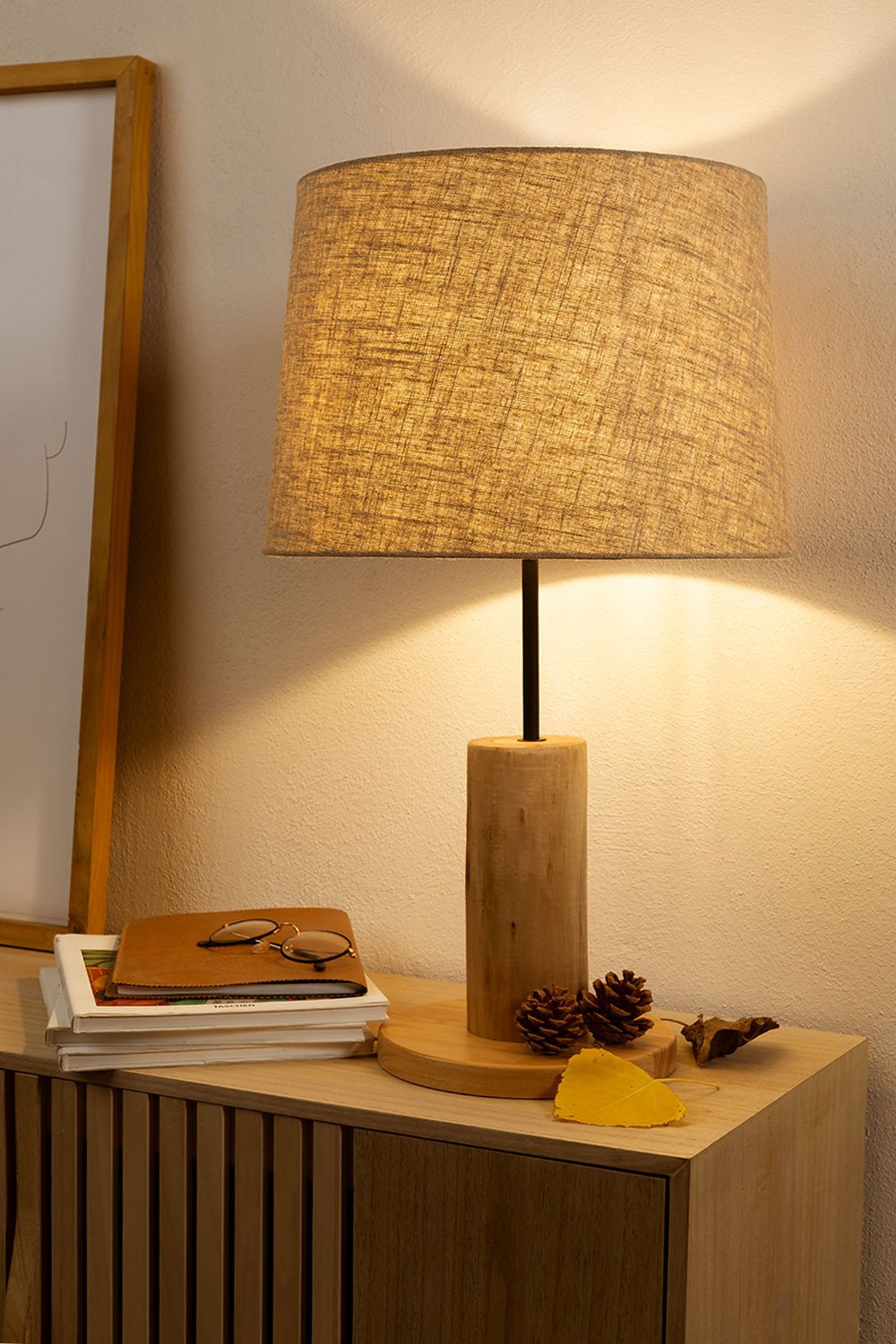 Linen Table Lamp  with wooden stand Ulga, gallery image 1