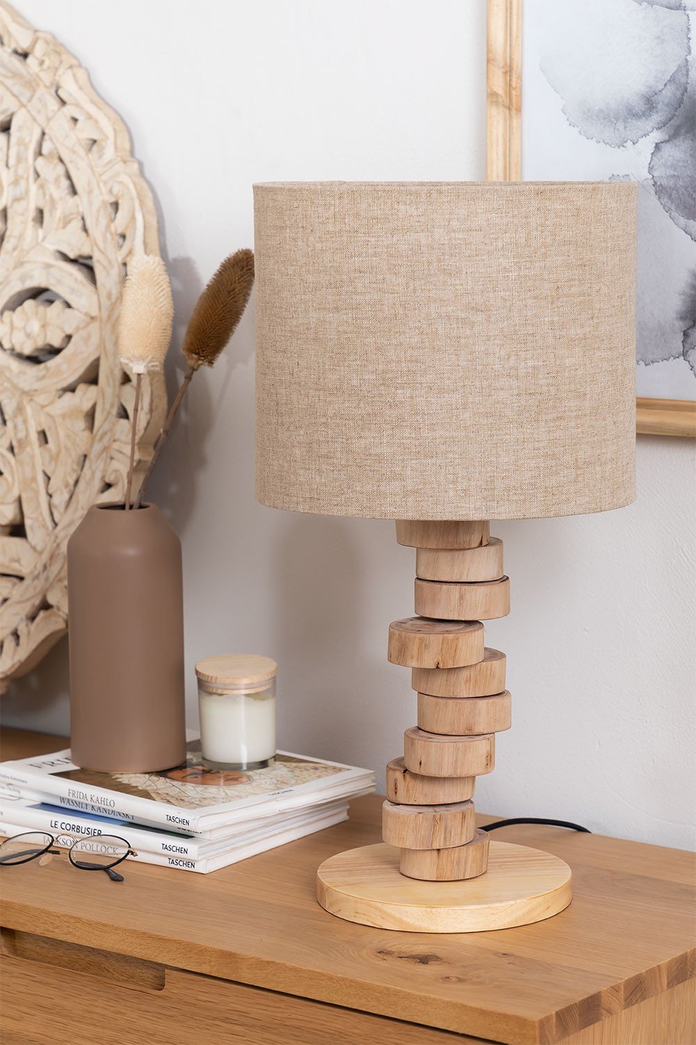 Linen & Wood Table Lamp Olga, gallery image 1