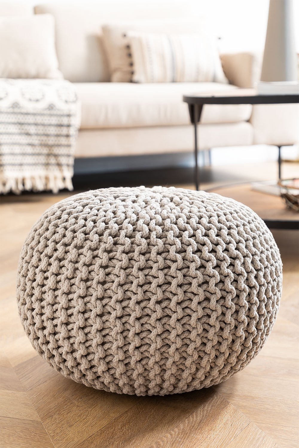 Knitted Round Pouffe Greicy, gallery image 1