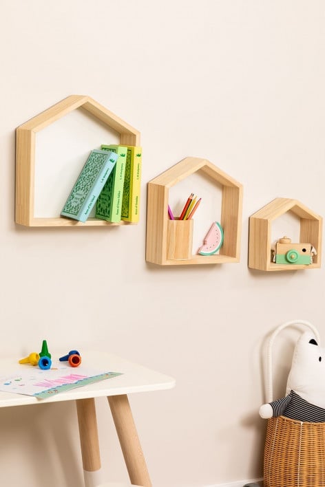 Pine Wood Wall  Set of 3 Shelves Menlo Kids